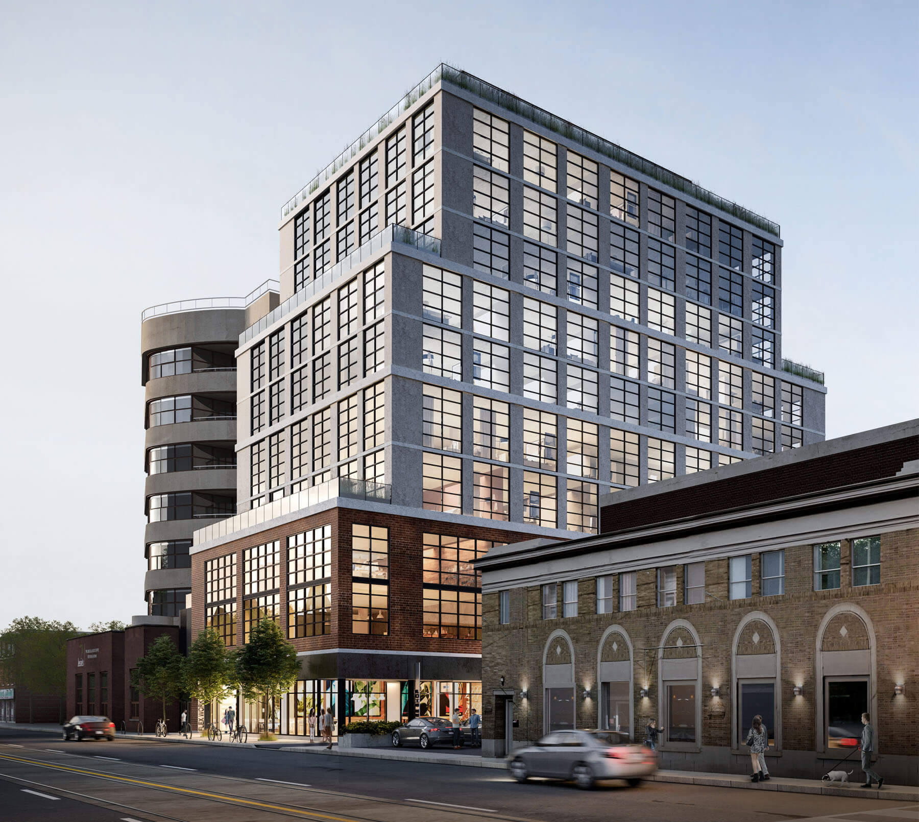 A Rendering showing the south west corner of Parliament & Co commercial loft spaces